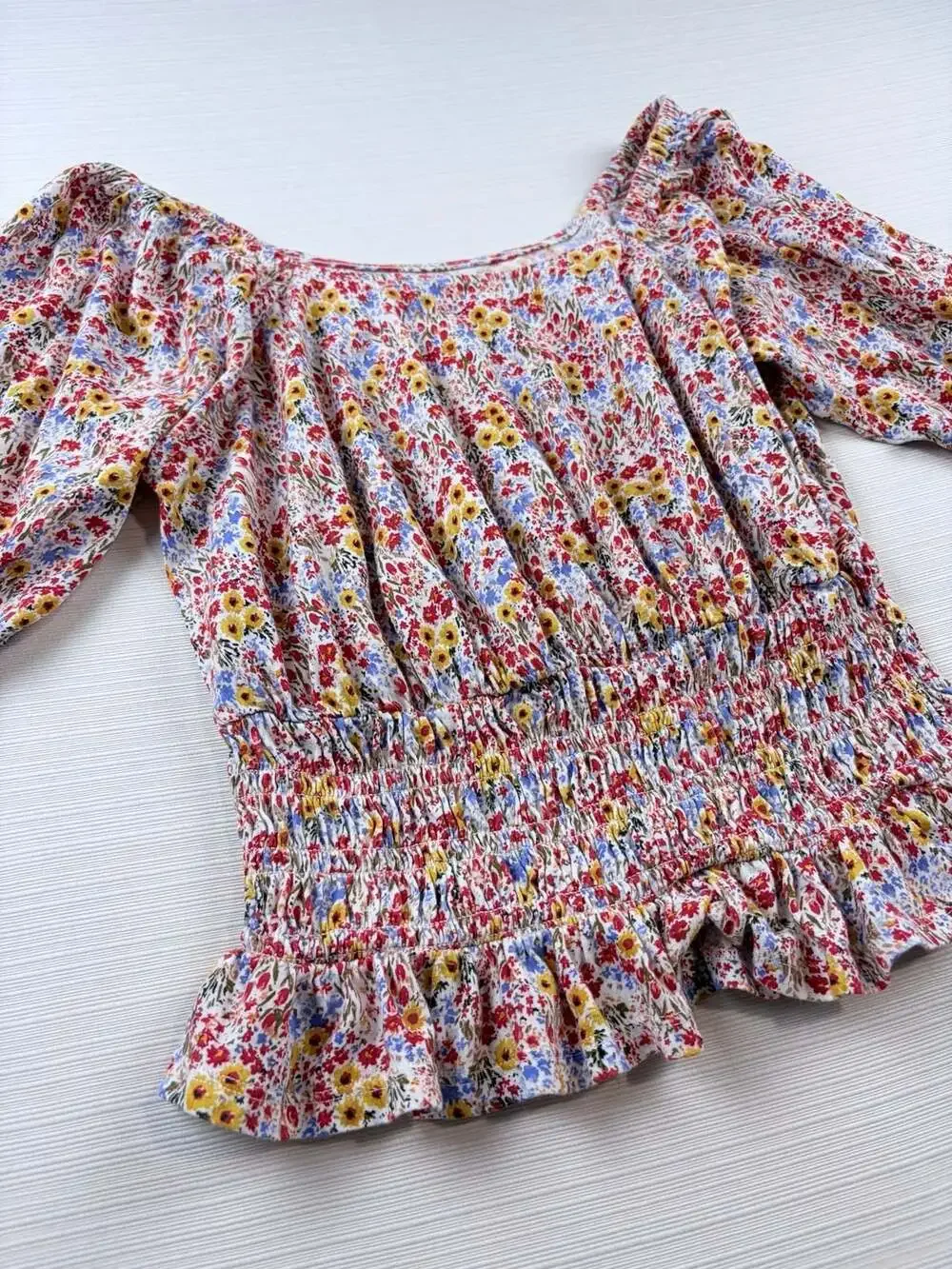 LOFT Outlet Floral Smocked Puff Sleeve Top XS